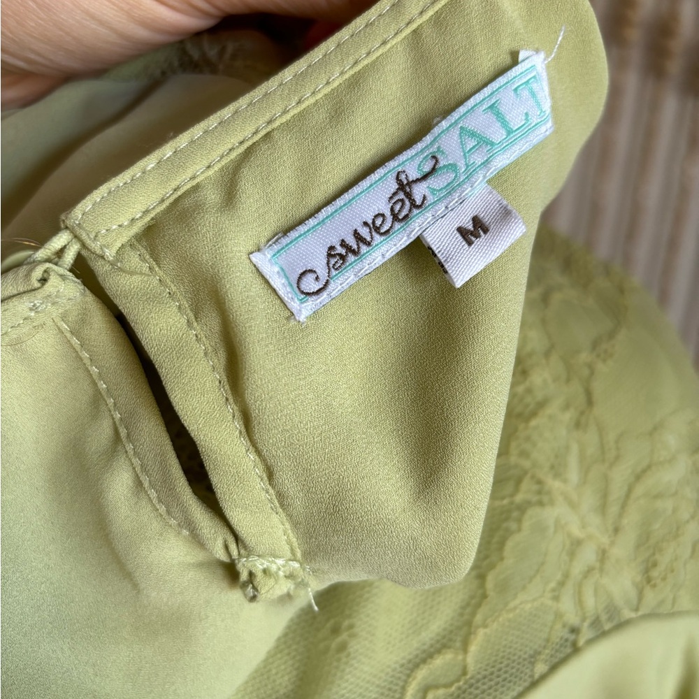 Sweet Salt Light Green Lace Long Sleeve Boho Playground Prep Fairycore Blouse M - Picture 5 of 5